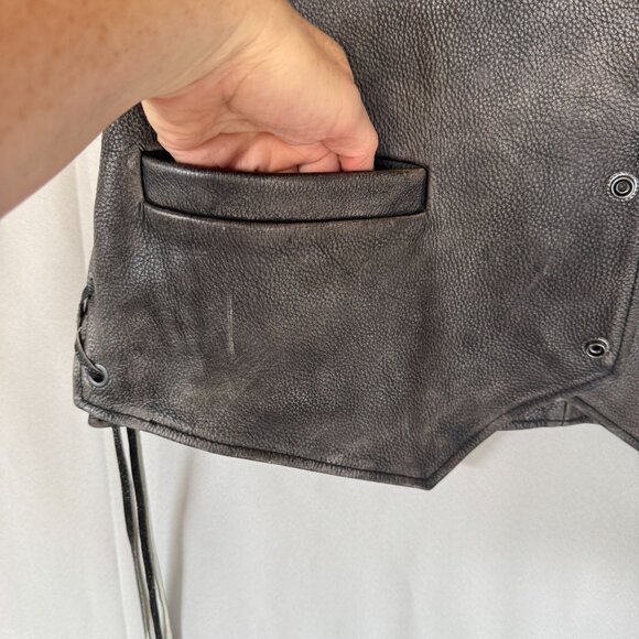 ZARA Vintage Effect Distressed Gray Pebbled Genuine 100% Leather Vest Size Large - Picture 5 of 17